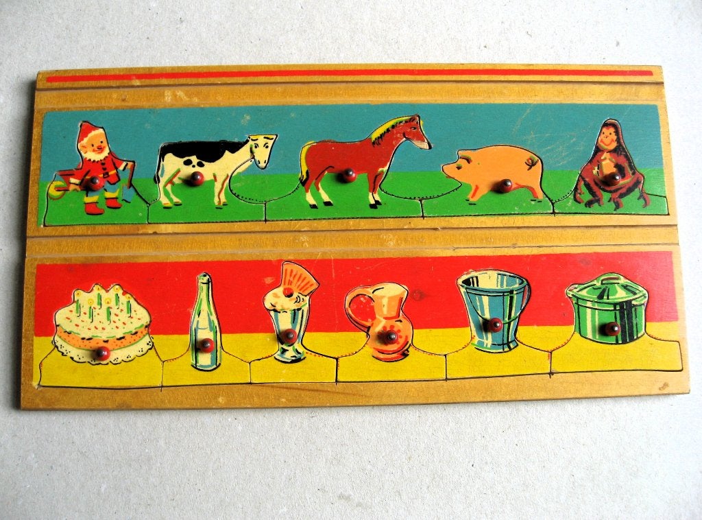 Houten retro kinderpuzzel jaren 50, Ophalen of Verzenden