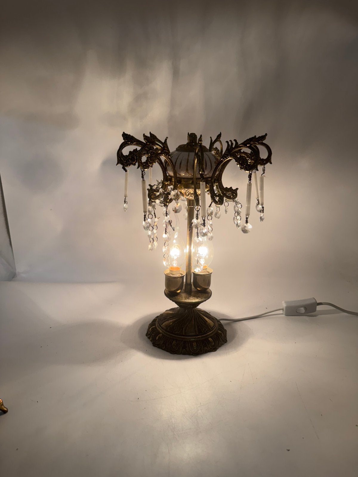 Klassieke Vintage Messing & Kristallen Boudoir Tafellamp, Ophalen of Verzenden