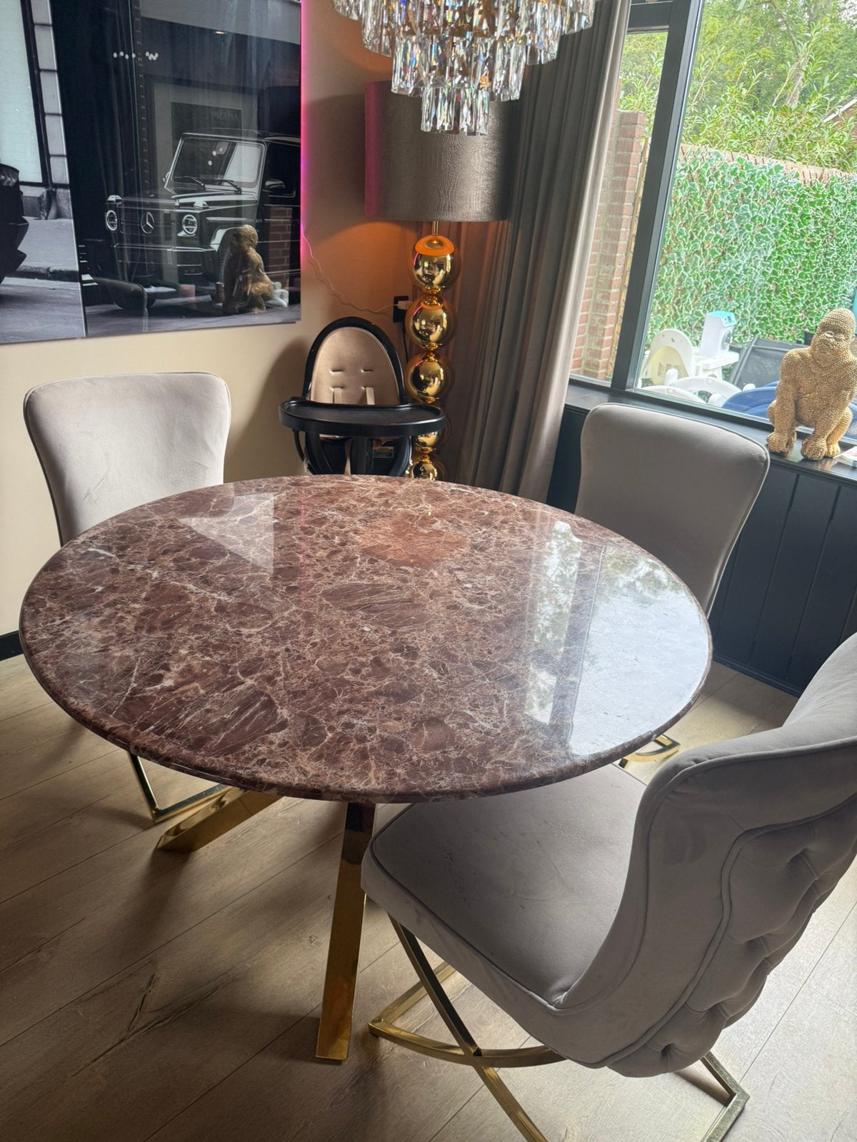 Marmer Eettafel, Ophalen of Verzenden, Zo goed als nieuw, 4 tot 6 stoelen