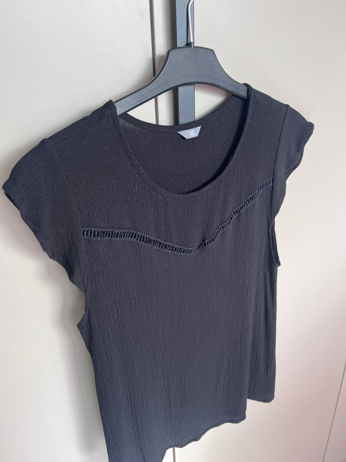 Shirt top korte mouwen zwart viscose crinkle maat EU 40, Maat 38/40 (M), Zwart, Ophalen of Verzenden, Zo goed als nieuw