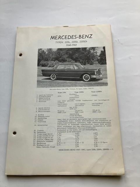 Vraagbaak   Mercedes  220b - 220 Sb - 220 SEb    1960 - 1961, Ophalen of Verzenden