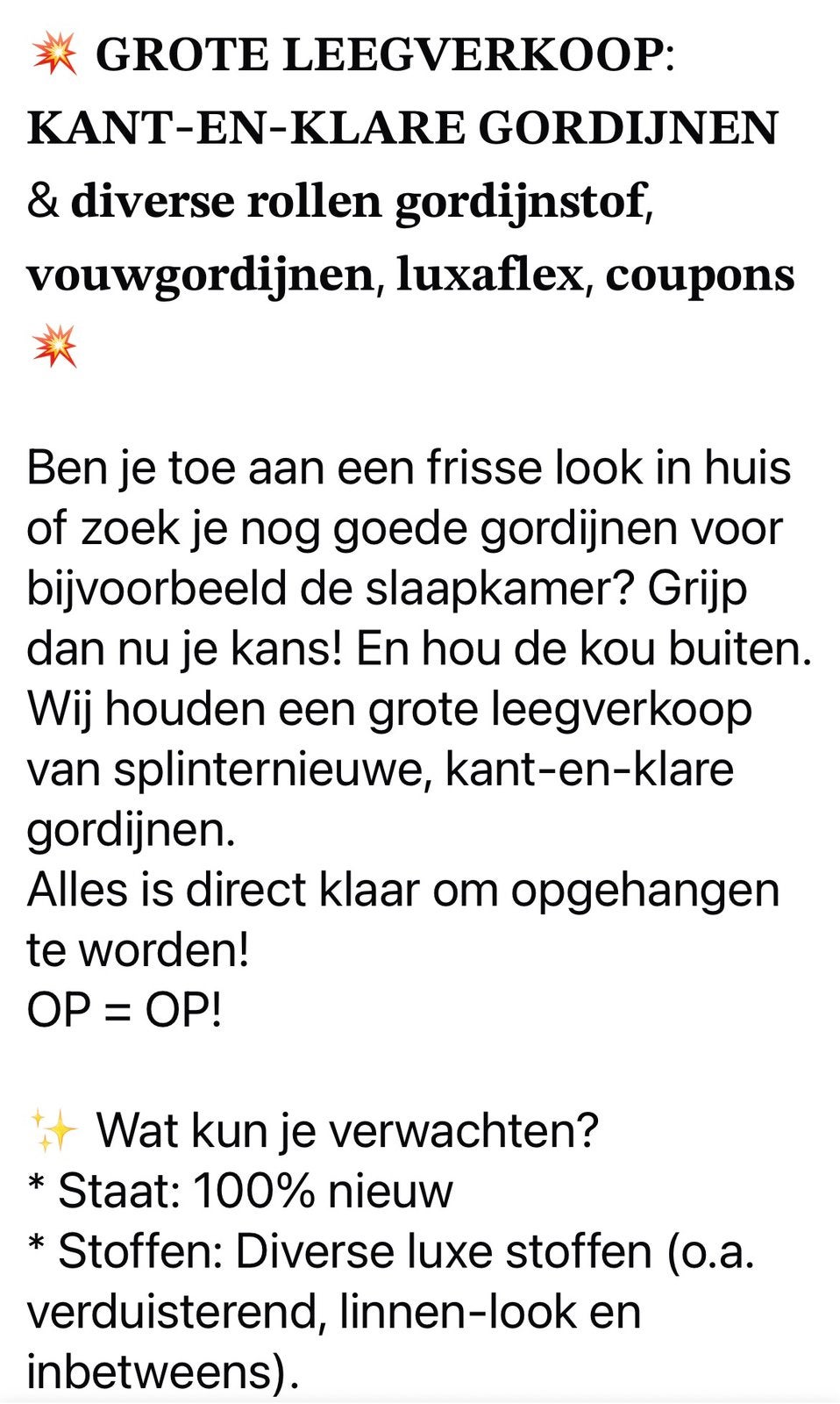 GORDIJNEN OP=OP MEGAKORTING, Huis en Inrichting, Luxaflex, Ophalen
