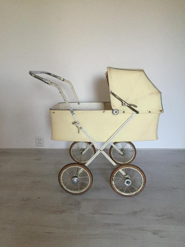 Vintage Kinderwagen - Crème Retro Stijl, Gebruikt, Ophalen of Verzenden, Met reiswieg, Kinderwagen