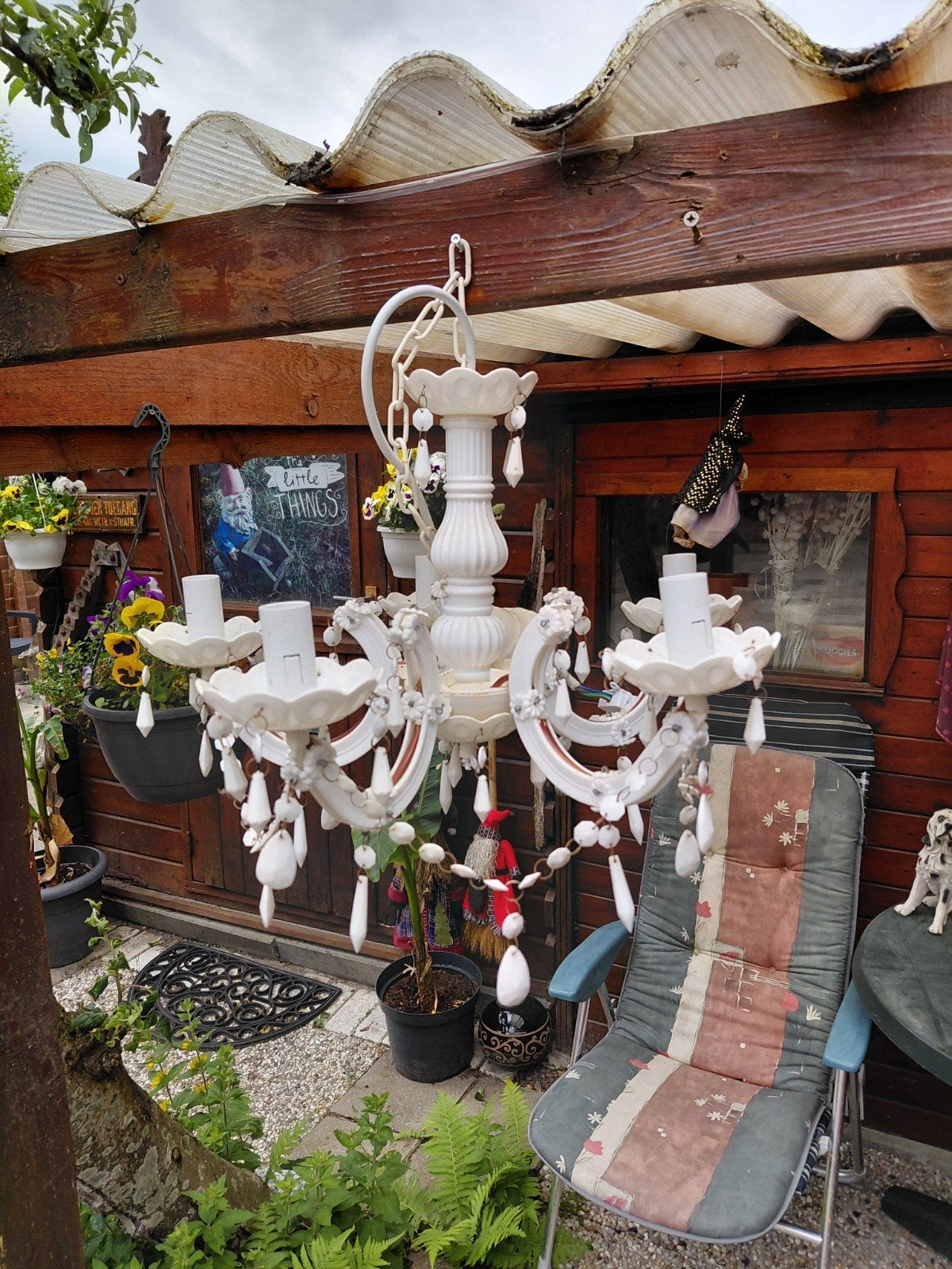 Witte Kroonluchter met Kristallen - Romantische Sfeer, Ophalen, Gebruikt, Overige materialen, Klassiek, Romantisch, Shabby Chic