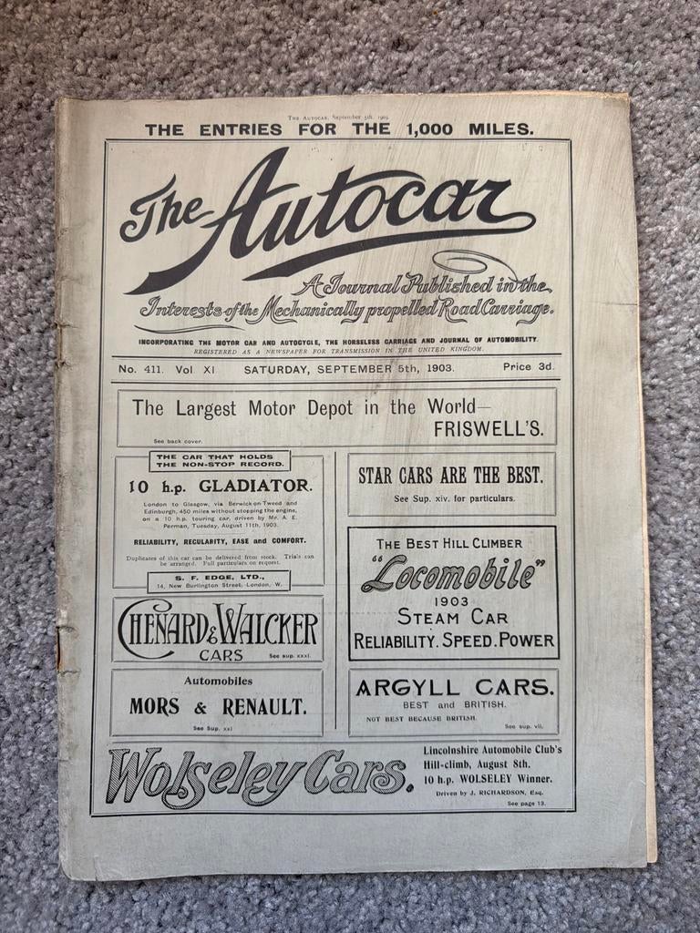 The Autocar - 5 september 1903 - Historisch Automagazine, Ophalen of Verzenden, Gelezen, Algemeen