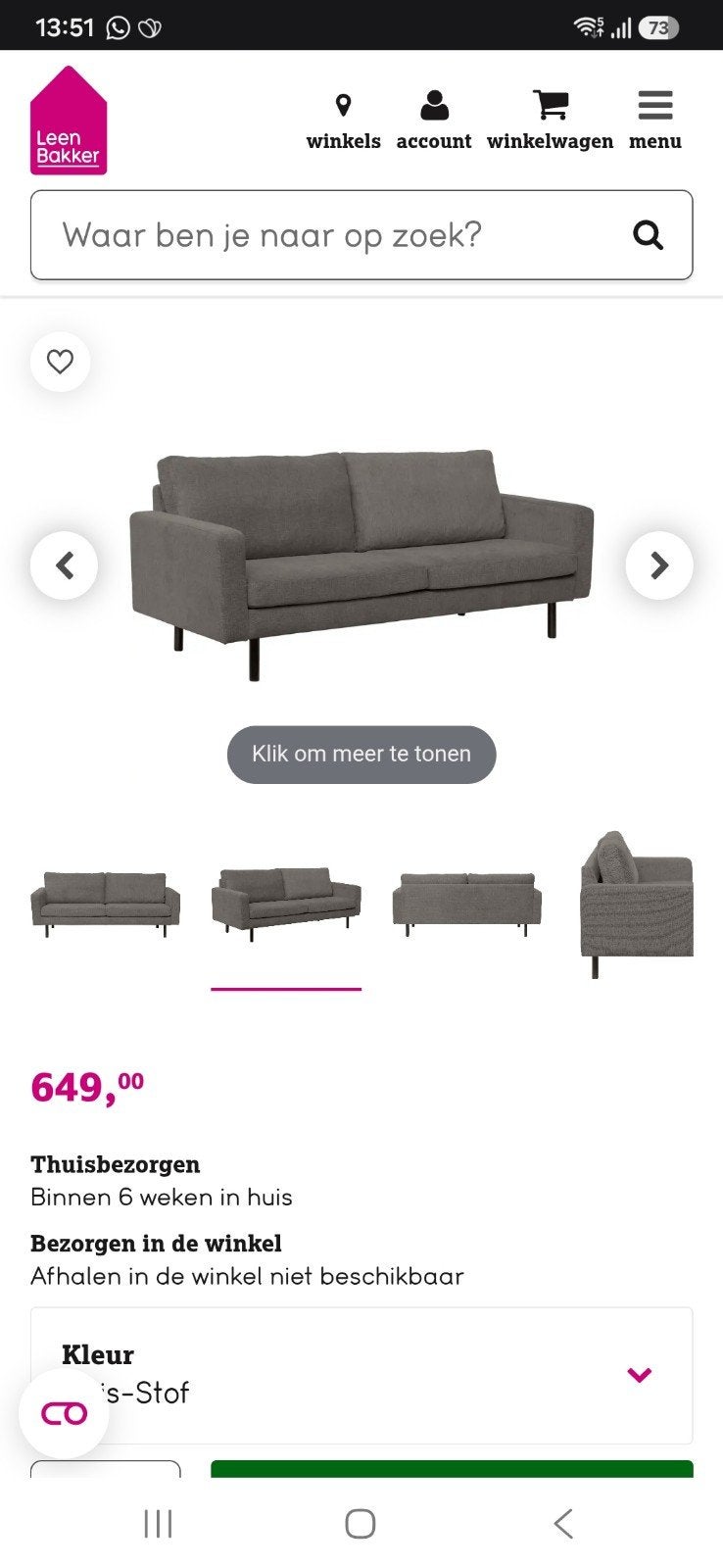 Bank Collin 2,5 zits, Leen Bakker (nieuwprijs 650 euro), Ophalen of Verzenden, Tweepersoons