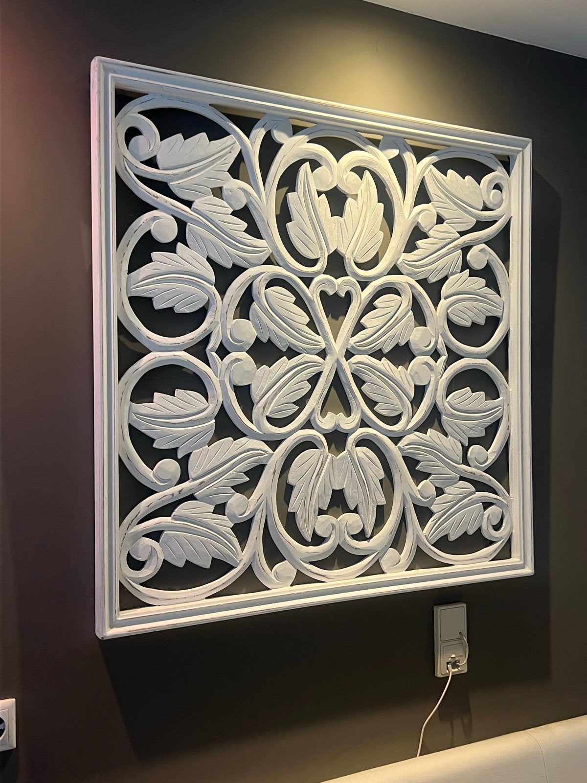 Decoratief Wandpaneel Houtsnijwerk Wit, Huis en Inrichting, Hout, Klassiek, Ophalen of Verzenden, Zo goed als nieuw