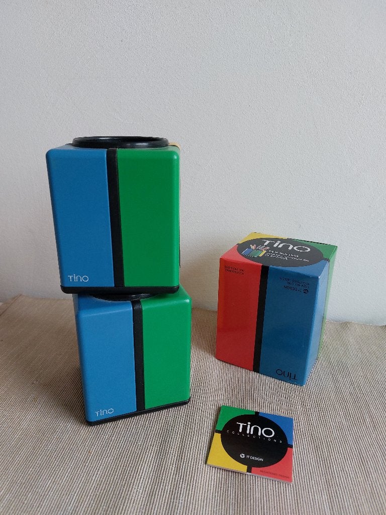 vintage 'Tino pennenhouder Memphis/Mondriaan-stijl bureauset, Ophalen, Zo goed als nieuw