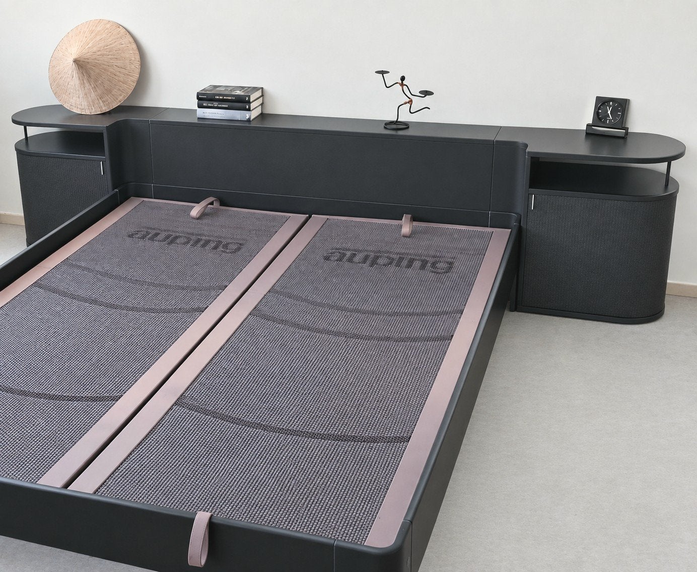Auping Auronde 1000. Kleur antraciet, met achterwand., Ophalen, Tweepersoons, 200 cm, 160 cm