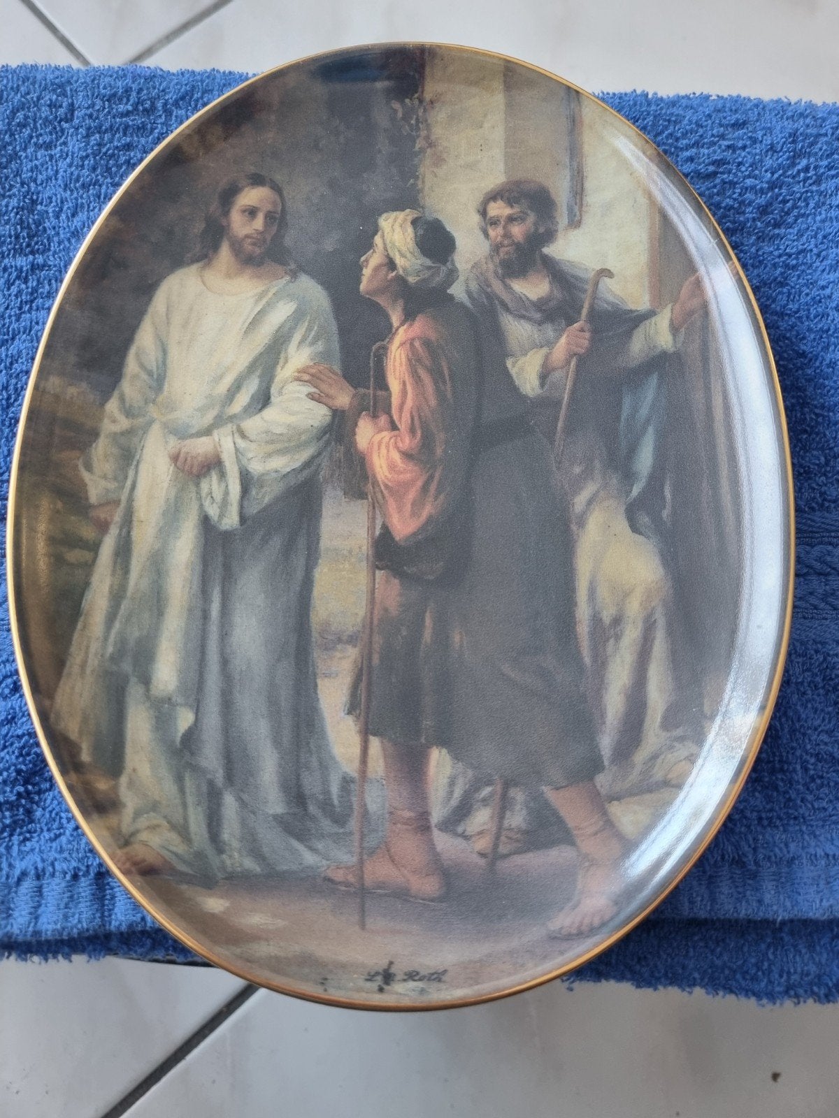 Bradex  "Op weg naar Emmaüs" - Scènes uit het lev, Antiek en Kunst, Antiek | Wandborden en Tegels, Ophalen of Verzenden