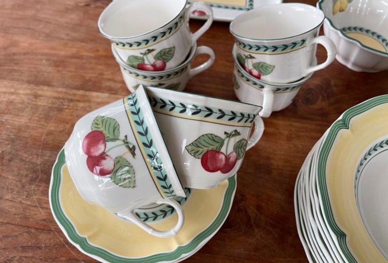 Villeroy & Boch French Garden 6 ontbijtkop 260ml met schotel, Ophalen of Verzenden, Zo goed als nieuw, Overige stijlen, Kop(pen) en/of Schotel(s)