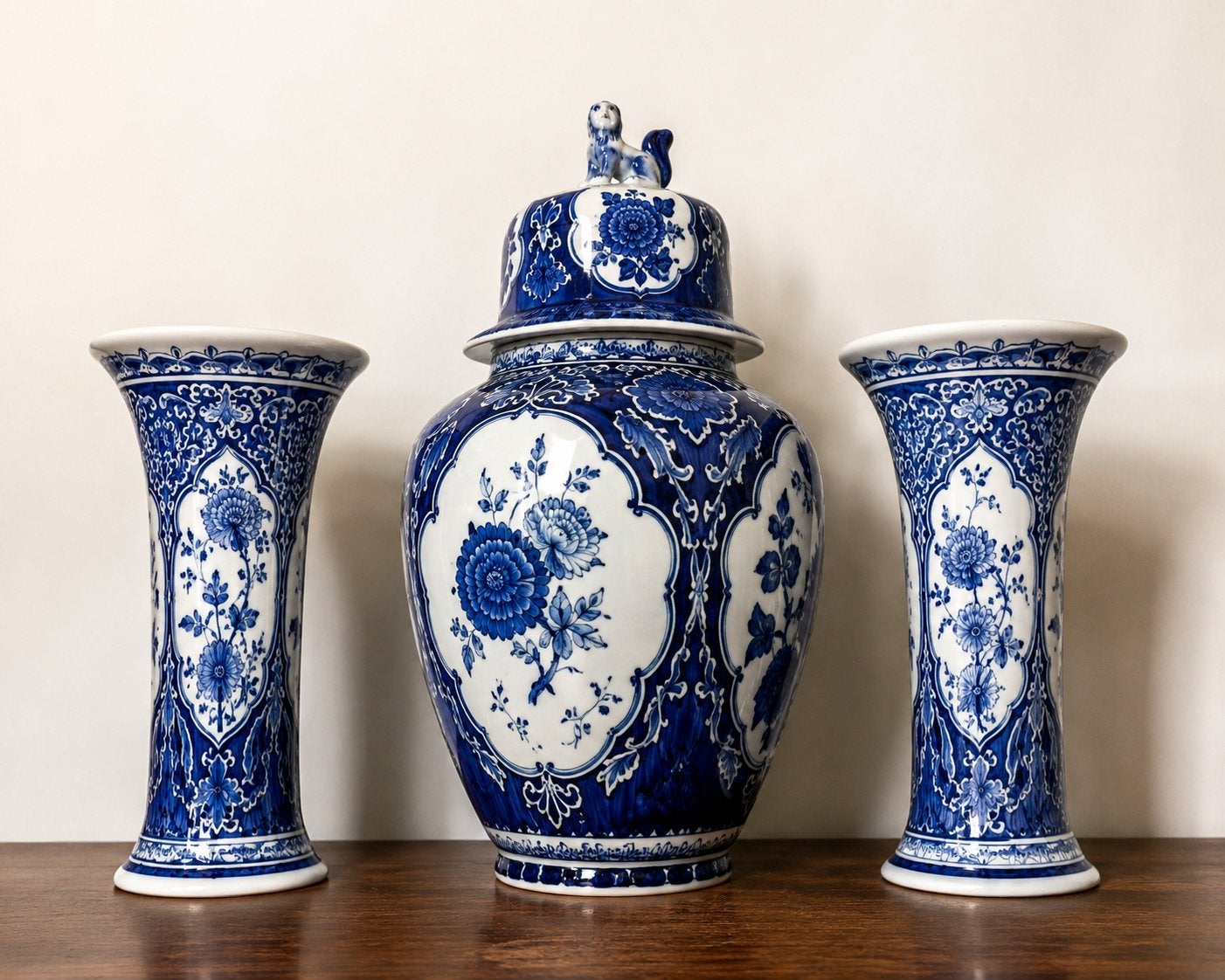 Prachtig Delfts Blauw Schoorsteengarnituur - Royal Sphinx, Ophalen