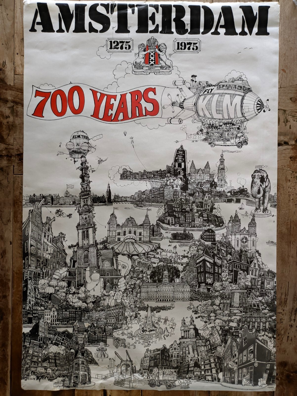 Vintage Amsterdam 700 Jaar Poster 1975 - Zeldzaam, Ophalen, Deurposter of groter, Overige onderwerpen, Rechthoekig Staand
