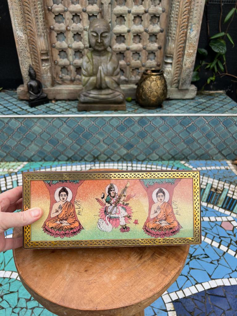 Sieradenkist uit india indiase kist boeddha saraswati 26 cm, Overige materialen, Nieuw, Minder dan 50 cm, Ophalen of Verzenden
