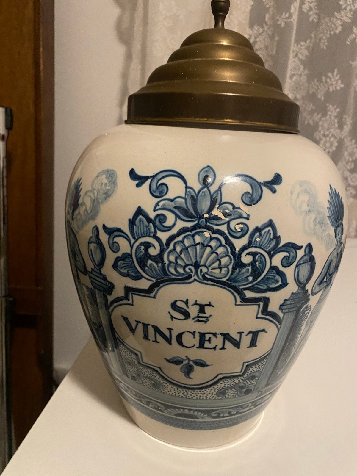 Antieke Delfts Blauwe Apothekerspot 'St Vincent', Ophalen