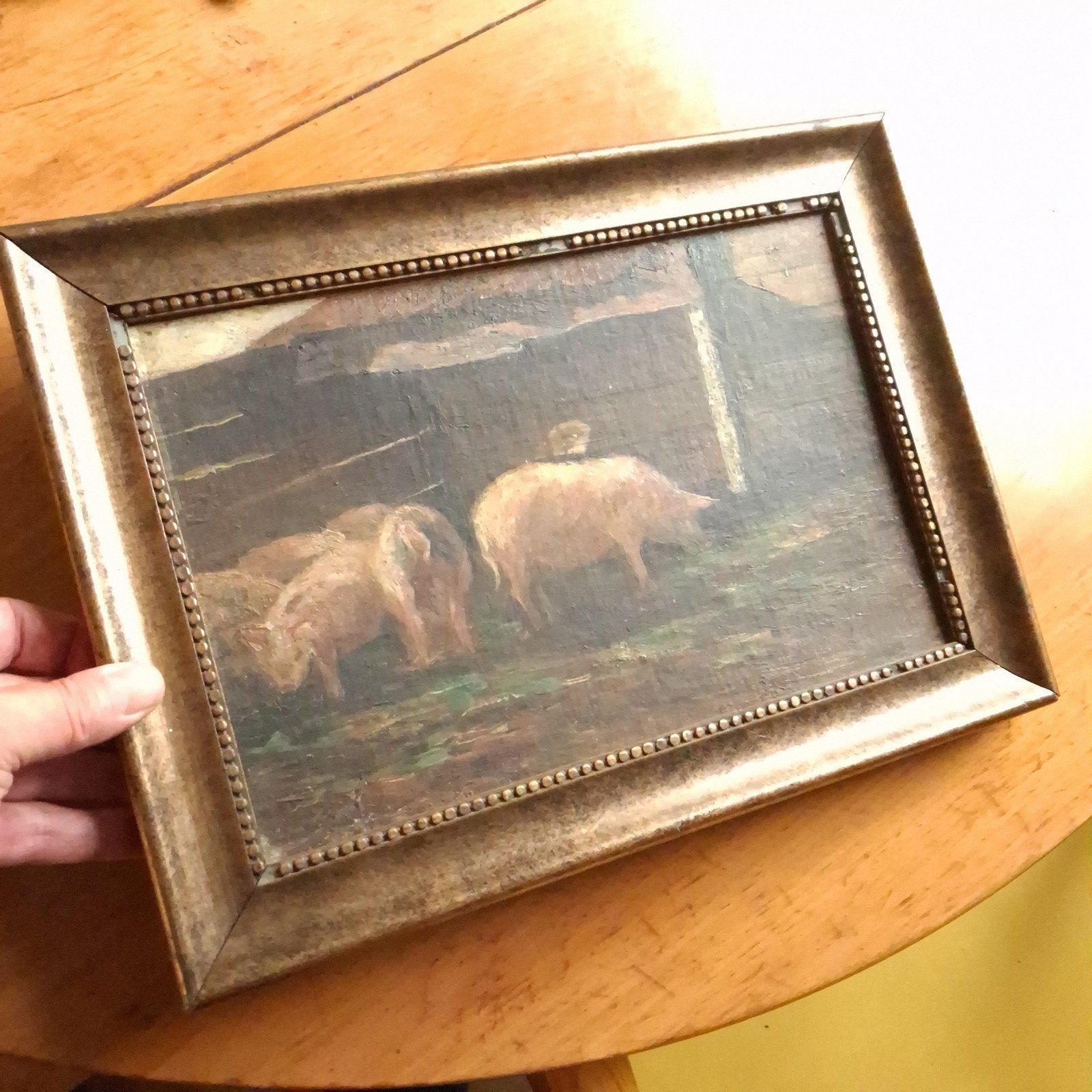 Antiek Schilderij Varkens Olieverf Johannes Abraham Mondt, Paneel, Verzenden, Olieverf, Gesigneerd