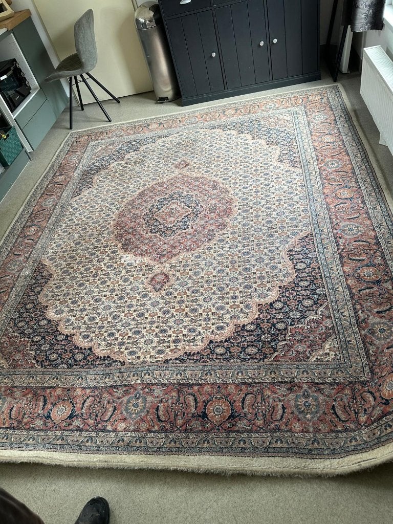 Groot klassiek Perzisch-geïnspireerd tapijt, Ophalen, Gebruikt, Blauw, Vierkant