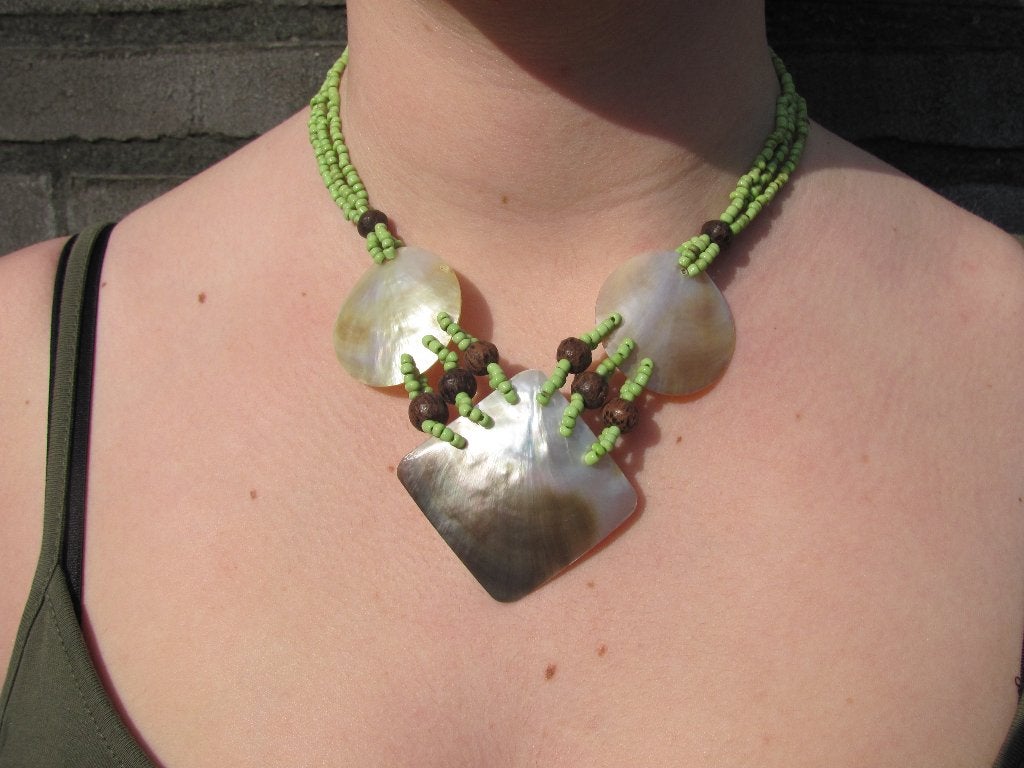 Kralen Ketting Met Schelpen / Accessoire ~ Sieraad, Sieraden, Tassen en Uiterlijk, Kettingen, Nieuw, Overige materialen, Groen