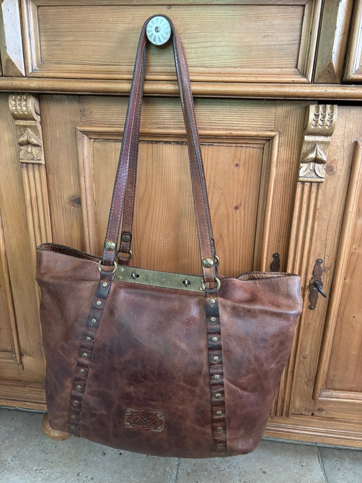 Patricia Nash Bienvenuto tote bag bruin leer, Ophalen of Verzenden, Gebruikt, Bruin