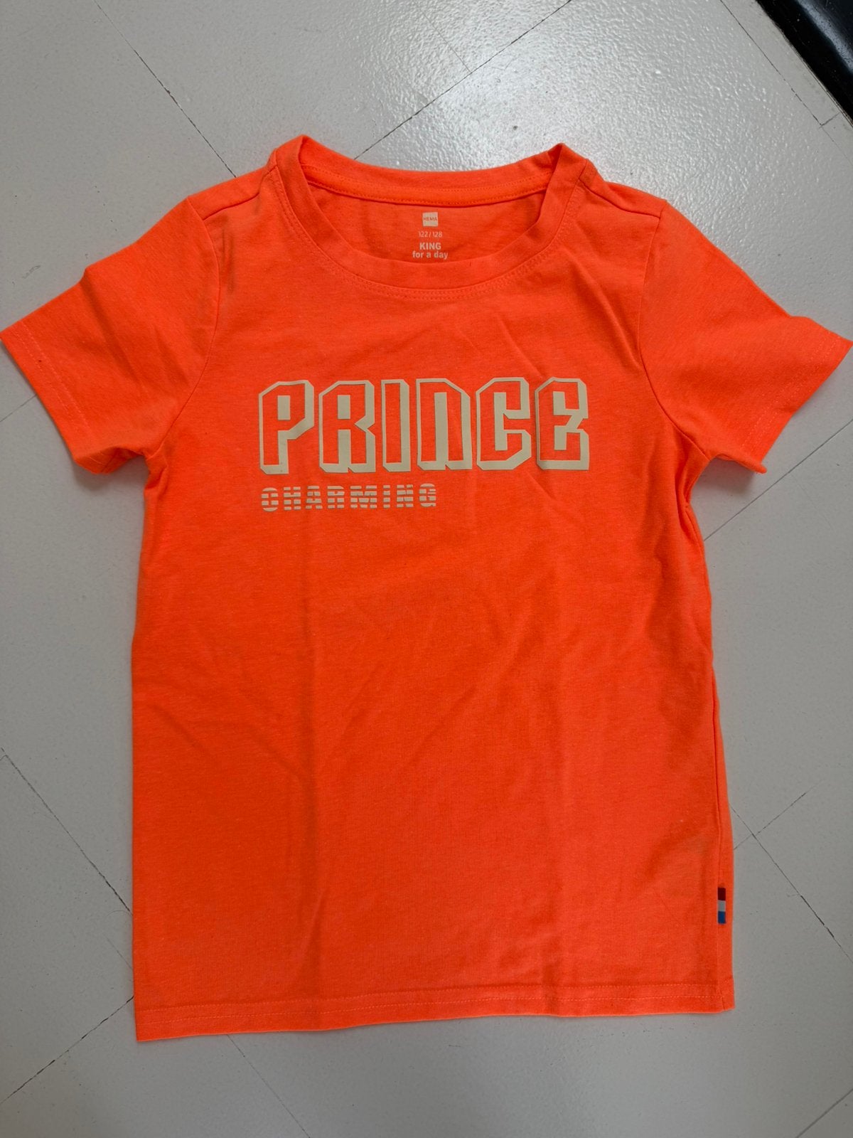 Oranje tshirt koningsdag Prince charming, Ophalen of Verzenden, Zo goed als nieuw, Jongen, Shirt of Longsleeve