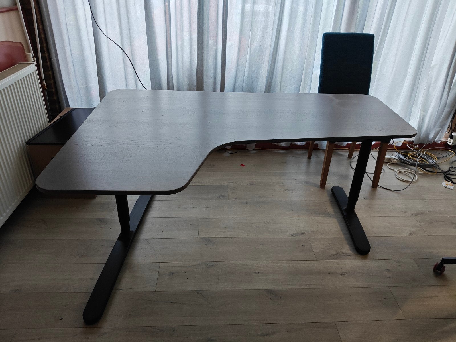 IKEA BEKANT Hoekbureau links, 160x110 cm, zwart essenfineer, Ophalen, Zwart, Gebruikt, Hout
