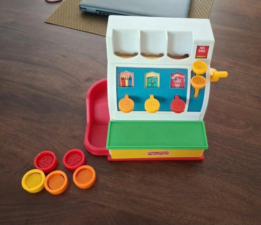 Fisher-Price Kassa met 5 Munten - Klassiek Speelgoed, Kinderen en Baby's, Speelgoed | Fisher-Price, Ophalen of Verzenden, Gebruikt