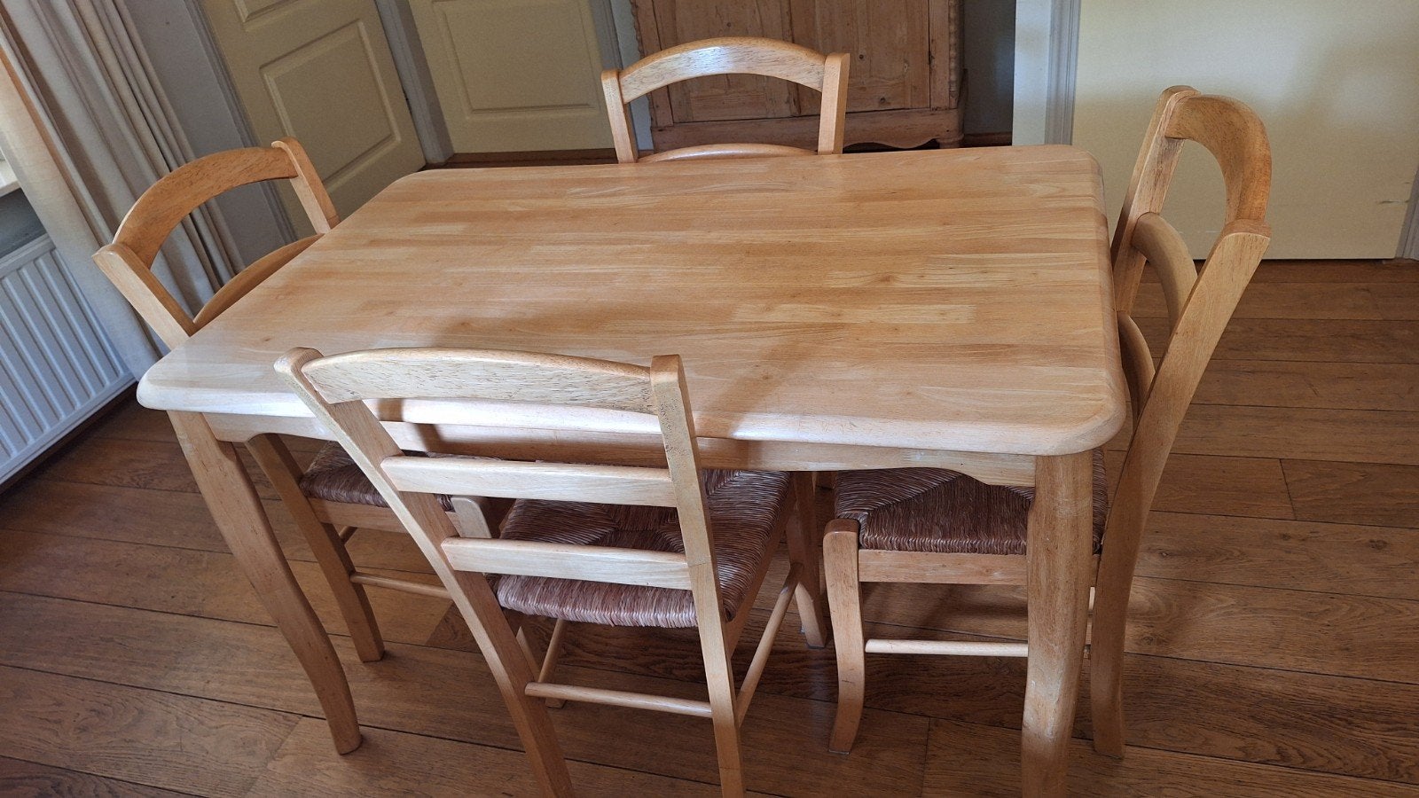 eethoek met 4 stoelen 120x74x76 LxHxB, Ophalen, Gebruikt, 4 tot 6 stoelen