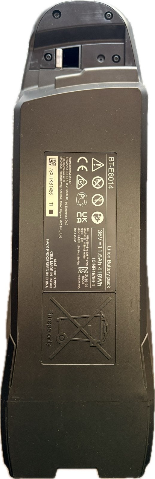 Shimano Steps BT-E8014 E-bike Accu 418Wh, Fietsen en Brommers, Fietsaccessoires | Fietsaccu's, Ophalen of Verzenden, Gebruikt