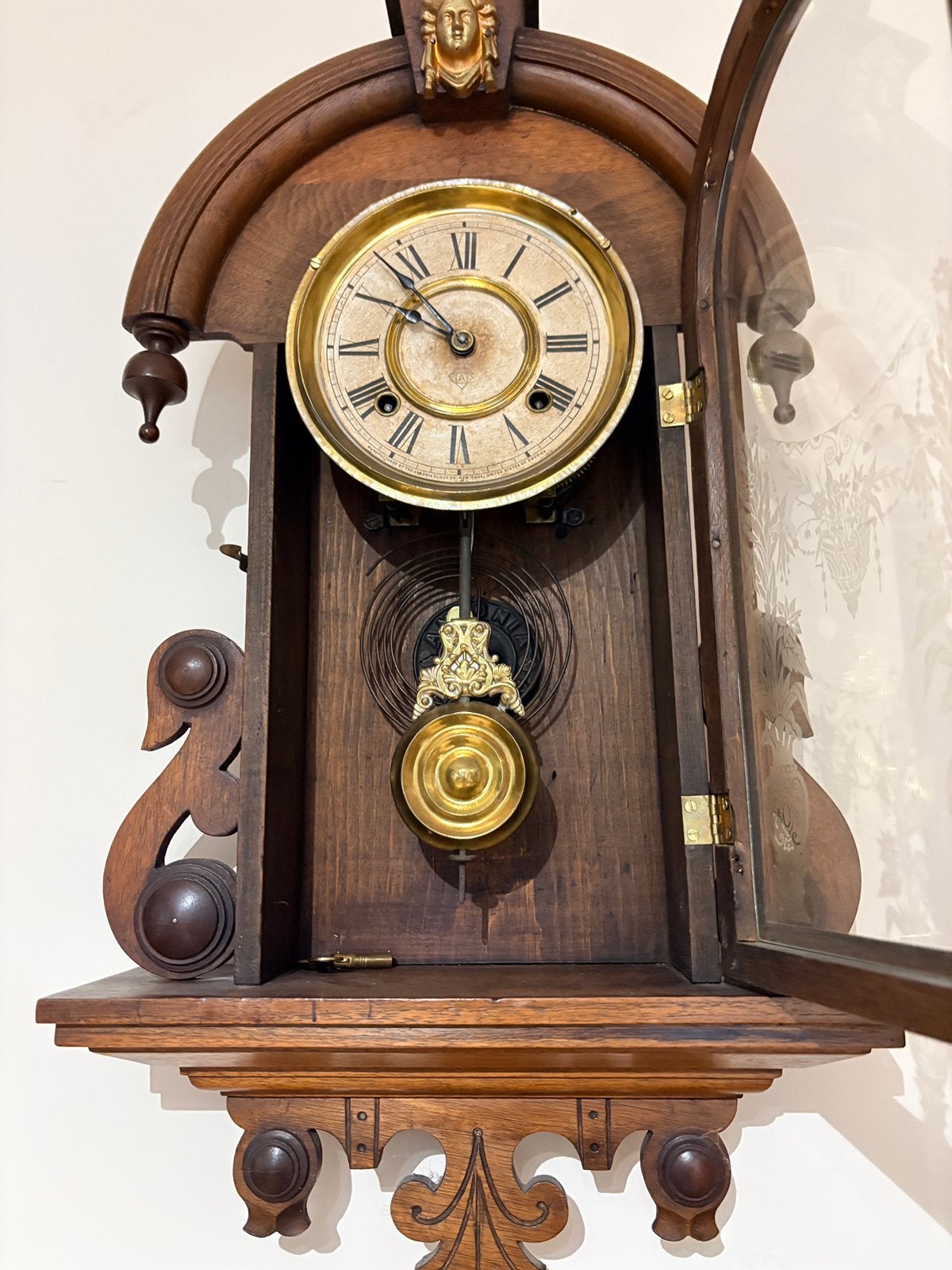 Antieke Ansonia wandklok ca. 1900 – werkend – met sleutel, Antiek en Kunst, Ophalen