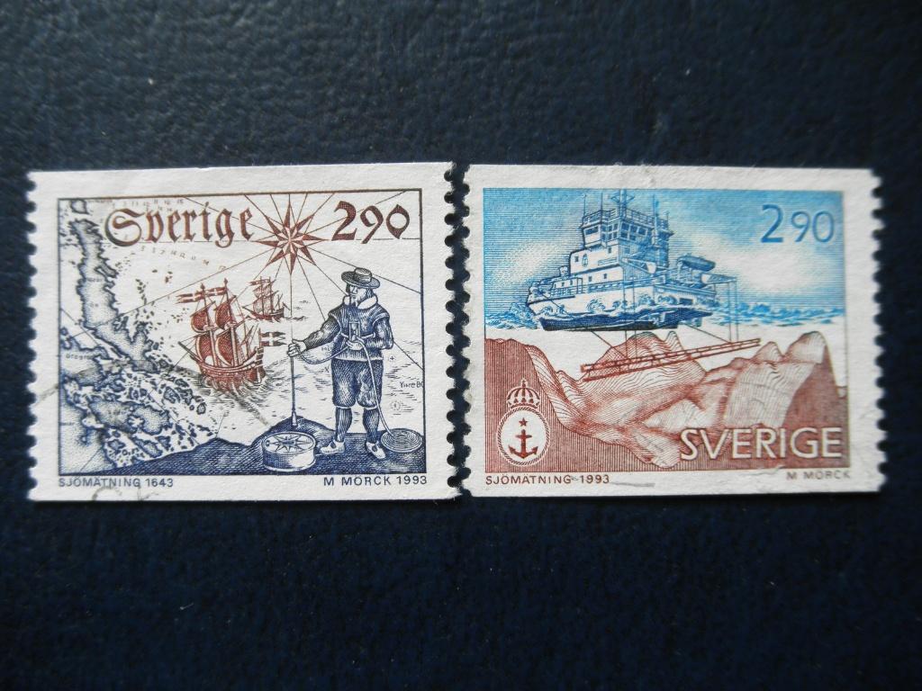 Postzegels Zweden 1993 schepen zeekaart, Ophalen of Verzenden, Zweden, Gestempeld