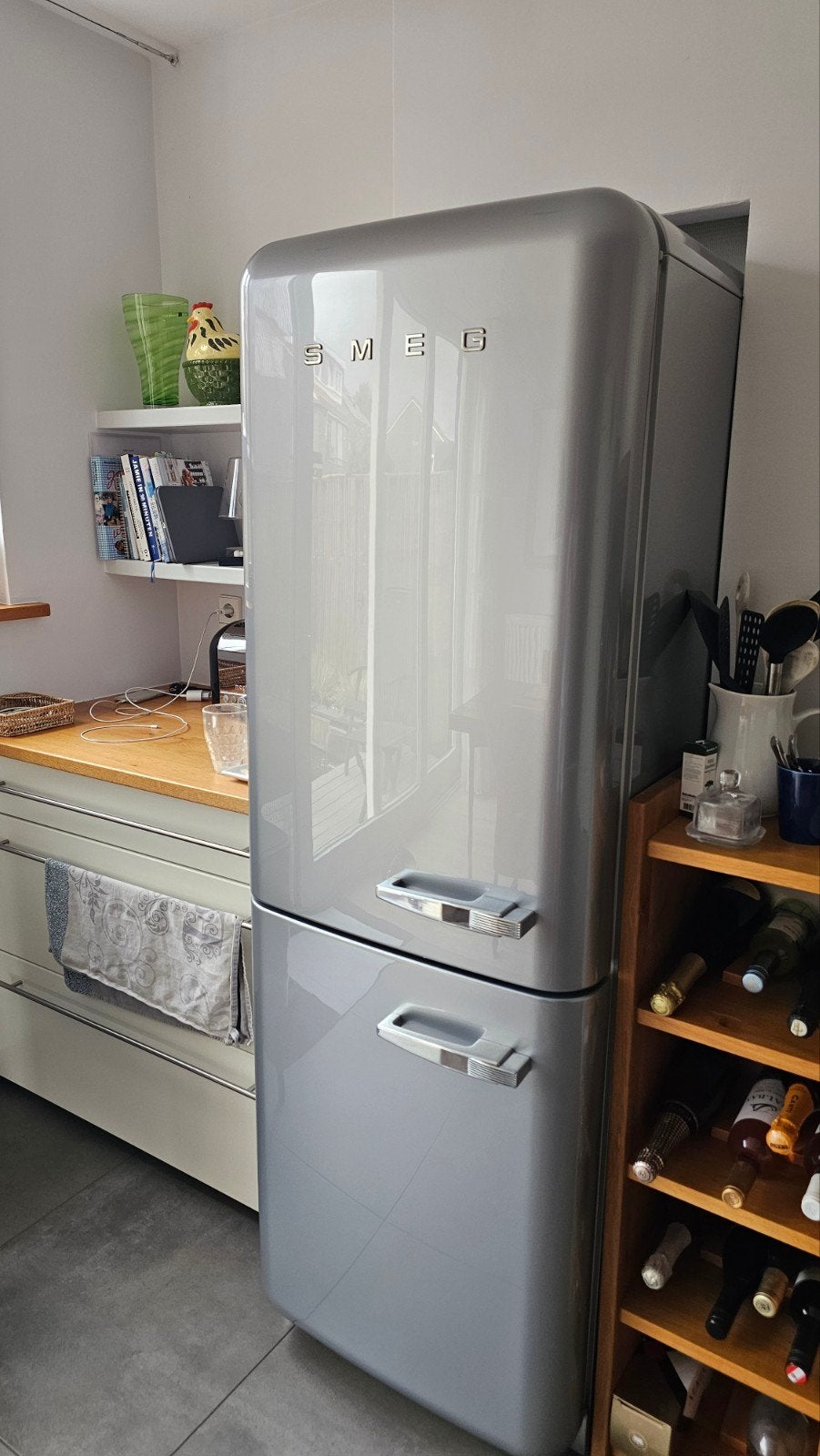SMEG retro koel-vries combinatie - zilvergrijs - FAB32X65, Witgoed en Apparatuur, Koelkasten en IJskasten, Ophalen, Gebruikt, 200 liter of meer