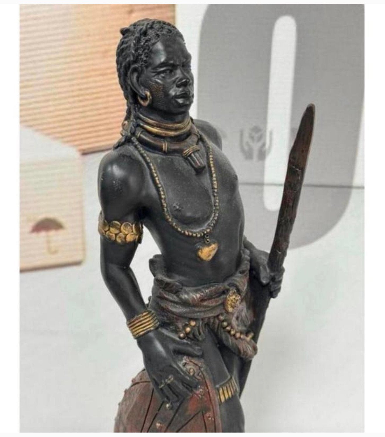 Afrikaanse krijger jager speer Zuid-Afrika 35cm Beeld kunst, Antiek en Kunst, Ophalen of Verzenden