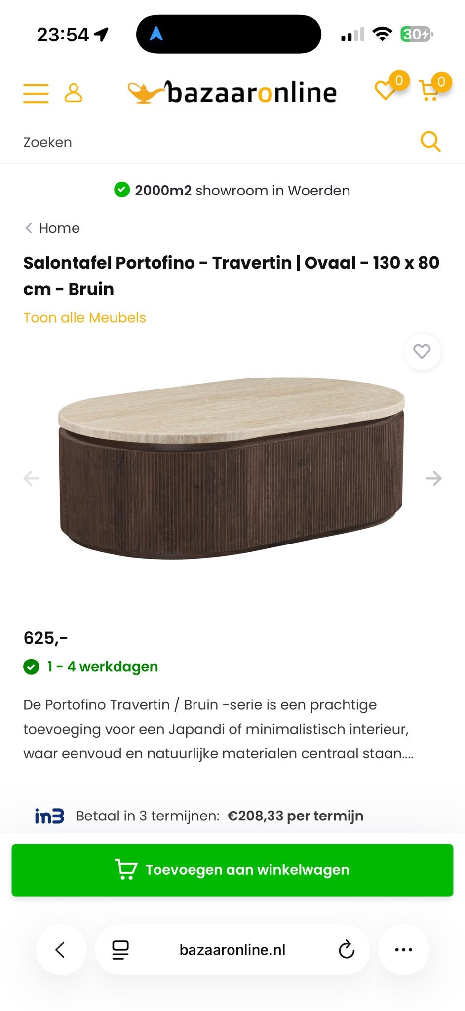 Salontafel Portofino Travertin japandi - nieuw!, Ophalen, Overige materialen, 100 tot 150 cm, 50 tot 100 cm