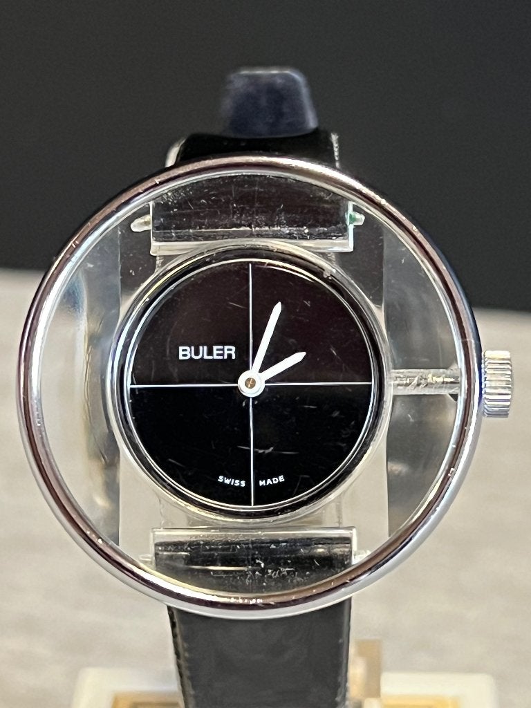 Buler Horloge Lucite Acryl Zwart Mechanisch 35mm, Sieraden, Tassen en Uiterlijk, Horloges | Antiek, Polshorloge, Overige merken