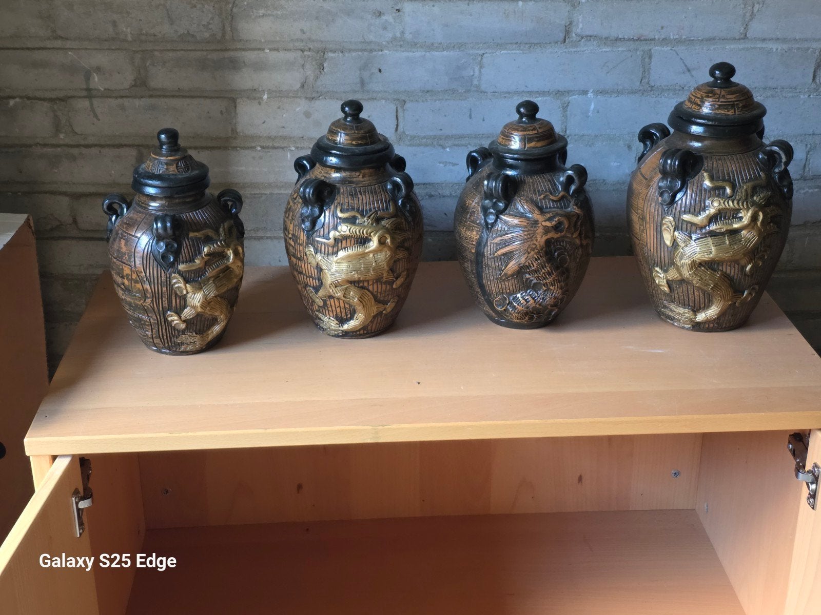Set van 4 Filipijnse potten met drakenmotief, Antiek en Kunst, Ophalen
