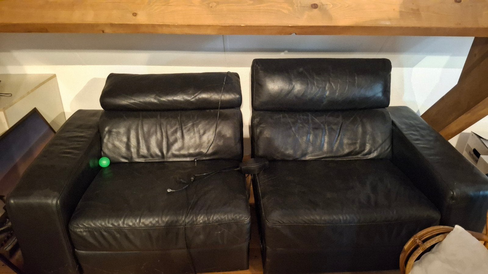 Zwarte leren tweezitsbanken - Set van 2, Ophalen, Gebruikt, 150 tot 200 cm, Tweepersoons