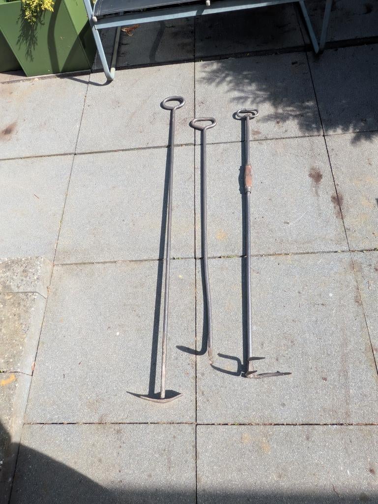 Authentiek smeedijzeren haardset - 120cm lang, Ophalen, Gebruikt, Vrijstaande haard, Houthaard