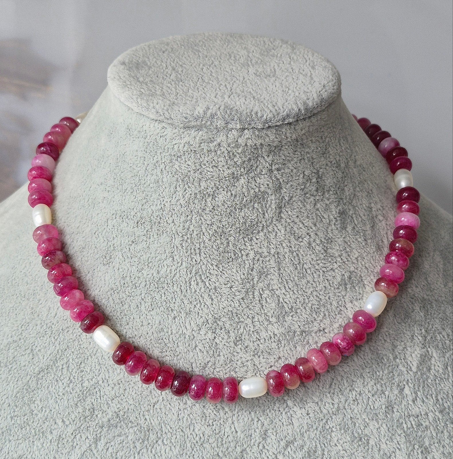 Toermalijn met Zoetwaterparels ketting, Verzenden, Nieuw, Roze, Met edelsteen