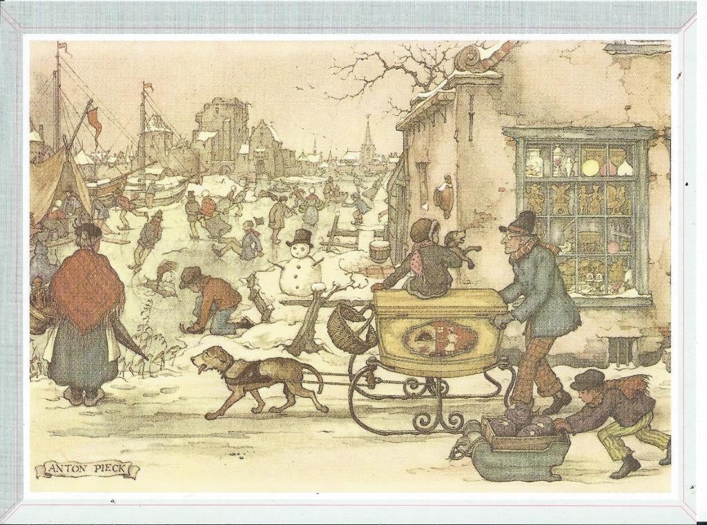 Met een hondenslee. 27½x21½.cm. etc., Ophalen of Verzenden, Zo goed als nieuw, Voor 1940, Prent