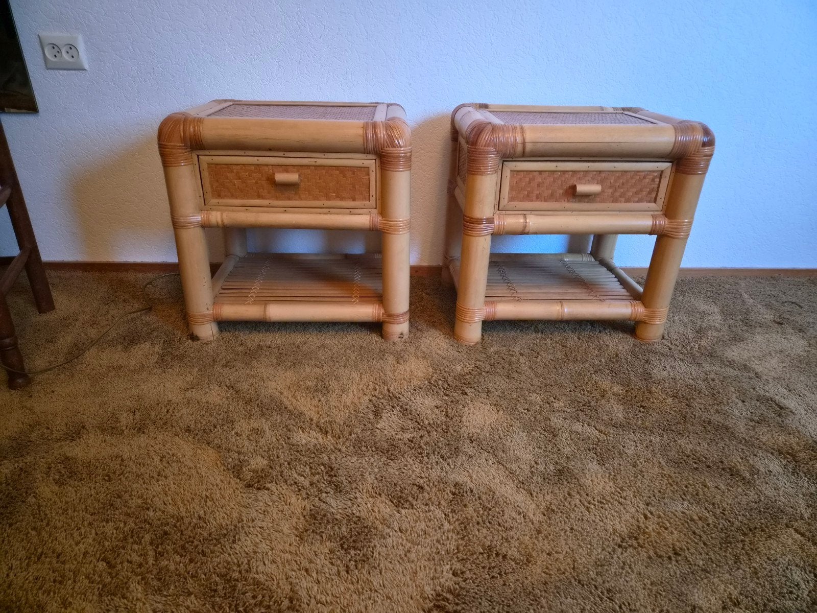 Bamboe nachtkastjes met lade, Huis en Inrichting, Ophalen, Overige materialen, Gebruikt, Minder dan 45 cm