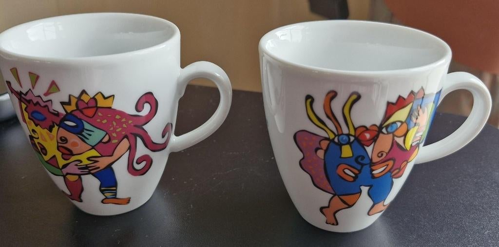 Koffiemok - 2stuks - blauw/rood - hoogte 8.5 cm - NIEUW, Huis en Inrichting, Keuken | Servies, Overige materialen, Verzenden, Nieuw