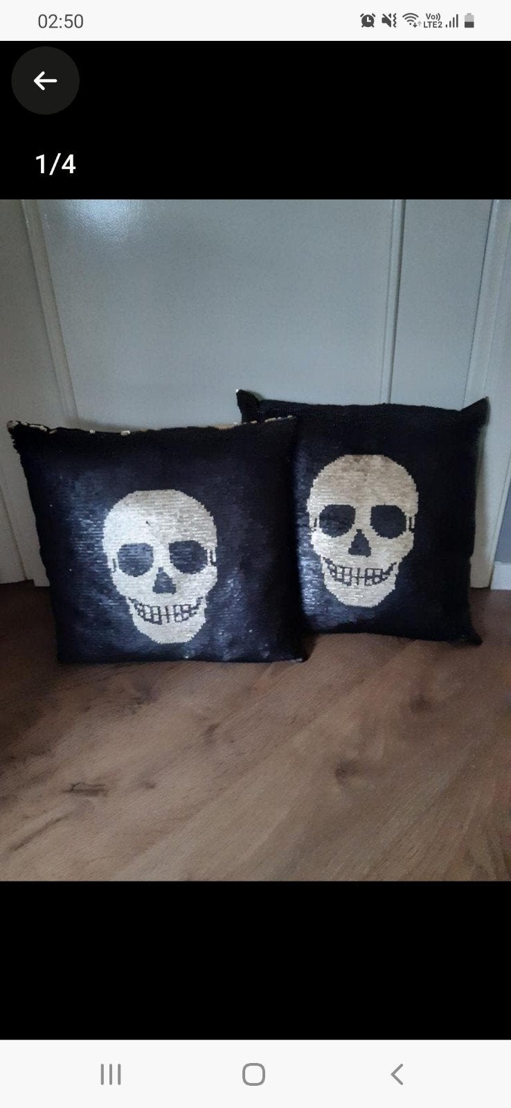 pailetten kussens Skuls Nieuw!!, Handgemaakt, Zwart, Vierkant, Nieuw