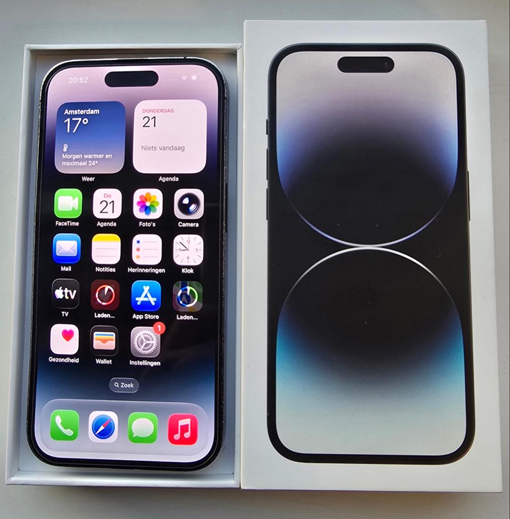 Apple iPhone 14 Pro 256GB - Nieuwe batterij, incl. doos, Zwart, Zonder simlock, Ophalen, 256 GB