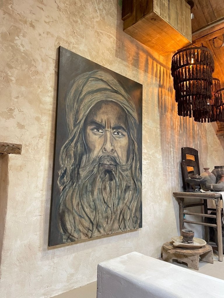 Groot olieverf schilderij portret berber man., Ophalen
