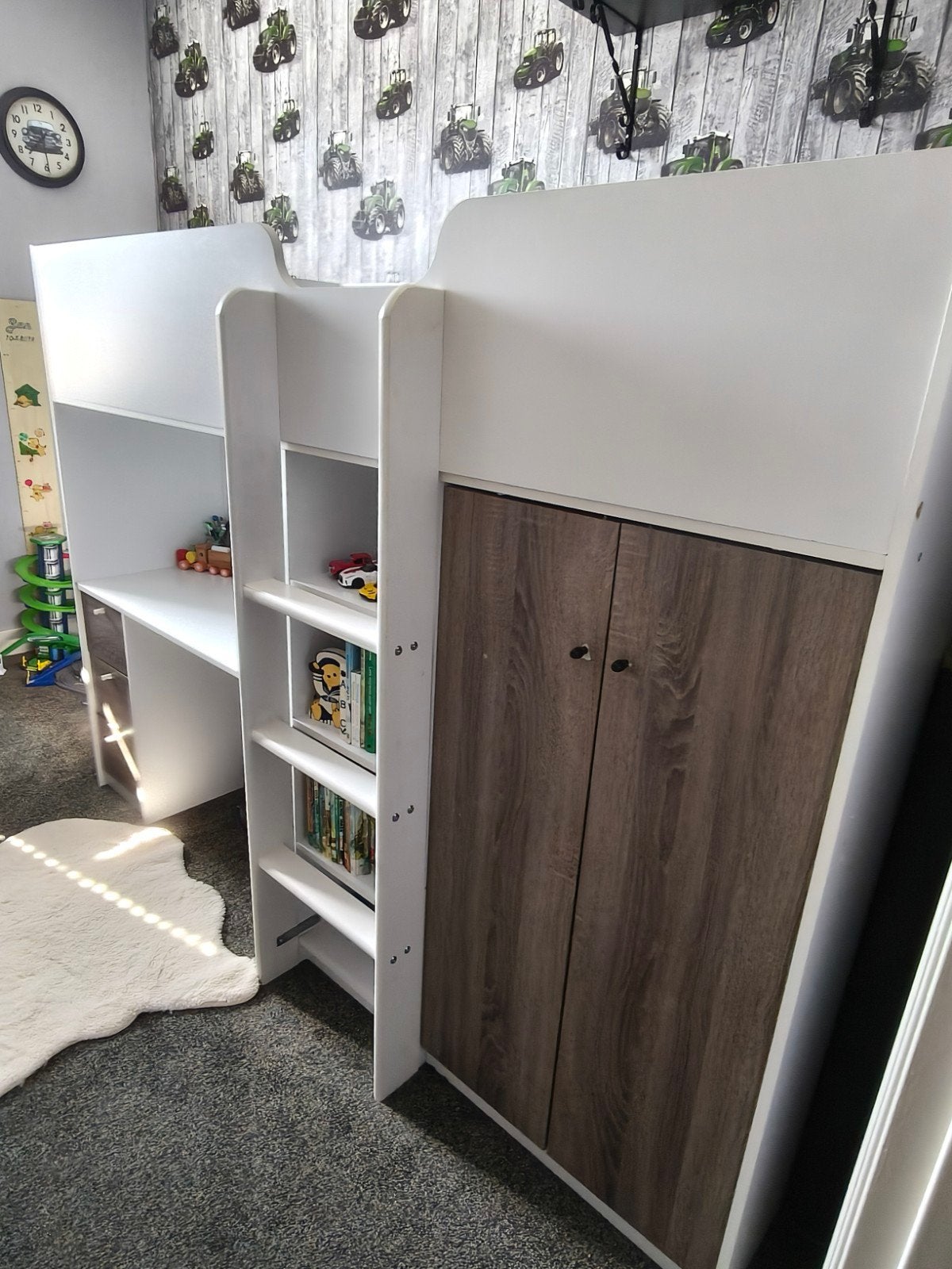 Hoogslaper met bureau, kast en opbergruimte, Kinderen en Baby's, Ophalen, 85 tot 100 cm, Gebruikt, Hoogslaper of Stapelbed