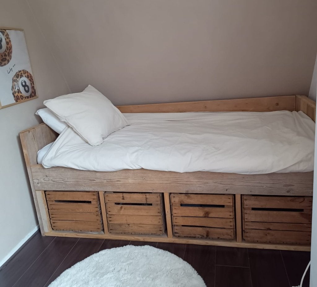 Steigerhouten 1-persoonsbed 1.90cm, Ophalen, Gebruikt, 90 cm, Steigerhout