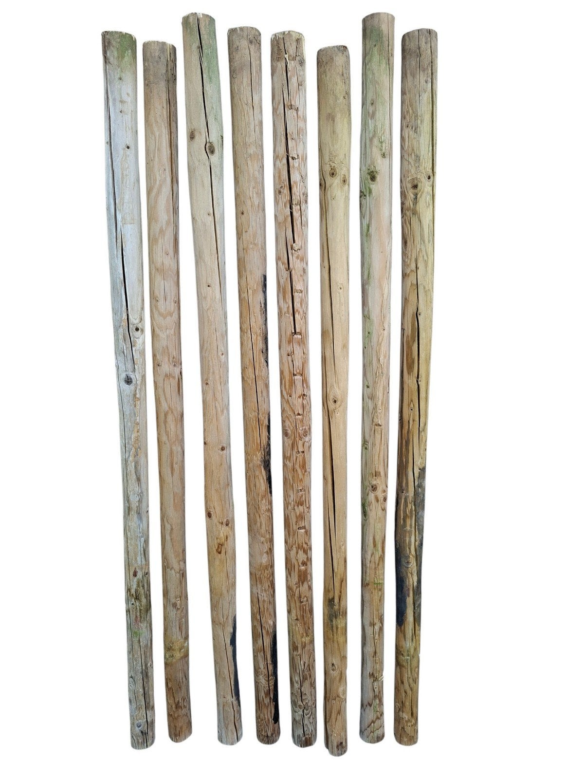 8 gebruikte grenen ronde tuinpalen, 135 cm, 6 cm doorsnede, Tuin en Terras, Palen, Balken en Planken, Ophalen, Gebruikt, Minder dan 180 cm