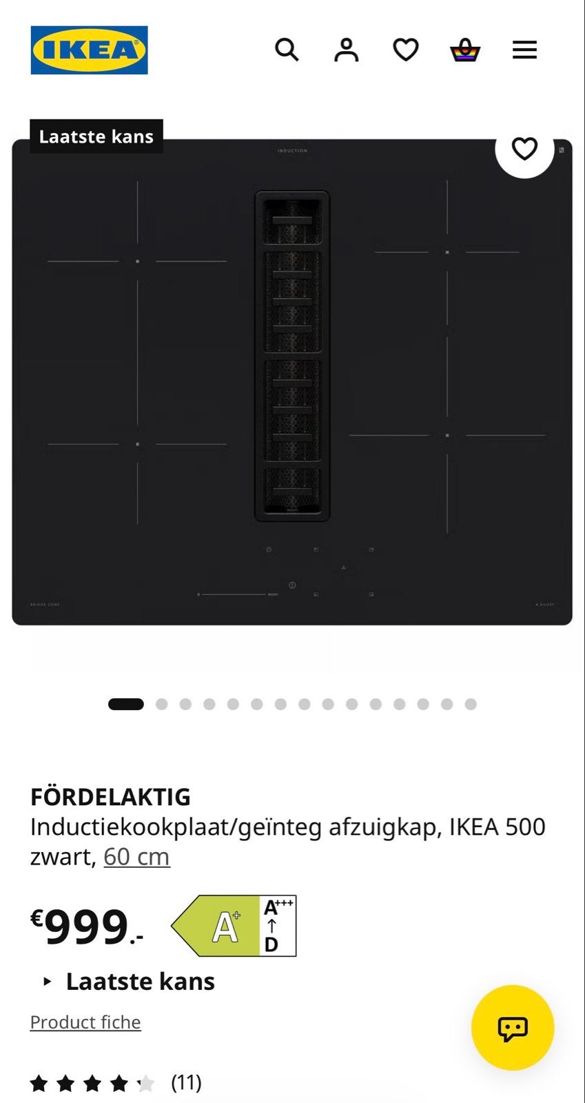 *NIEUW IN DOOS* IKEA FÖRDELAKTIG Inductiekookplaat 60cm, Ophalen, Nieuw, 4 kookzones, Energieklasse A of zuiniger