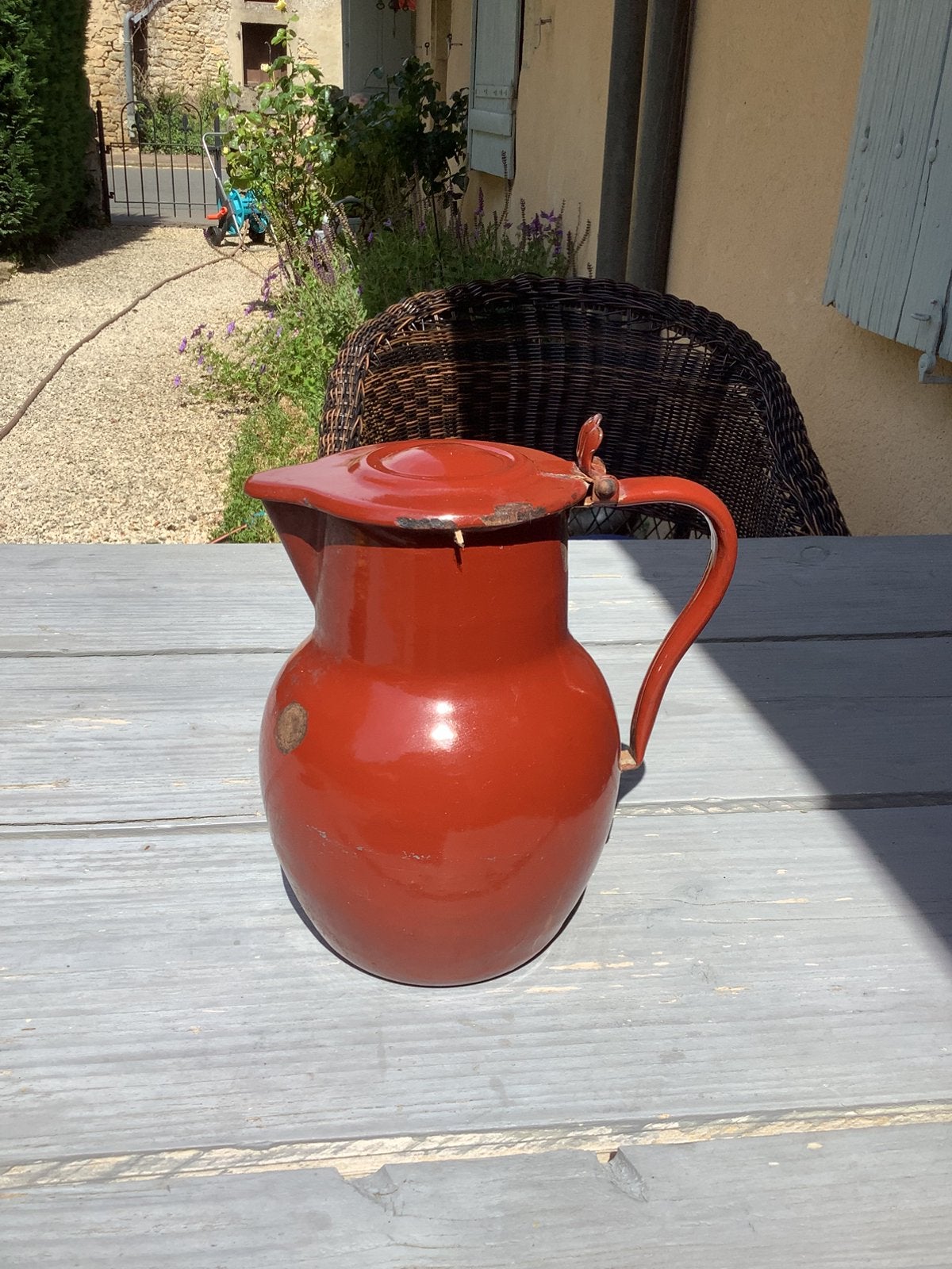 Grote geëmailleerde kan, ossenbloed rood, Ophalen of Verzenden