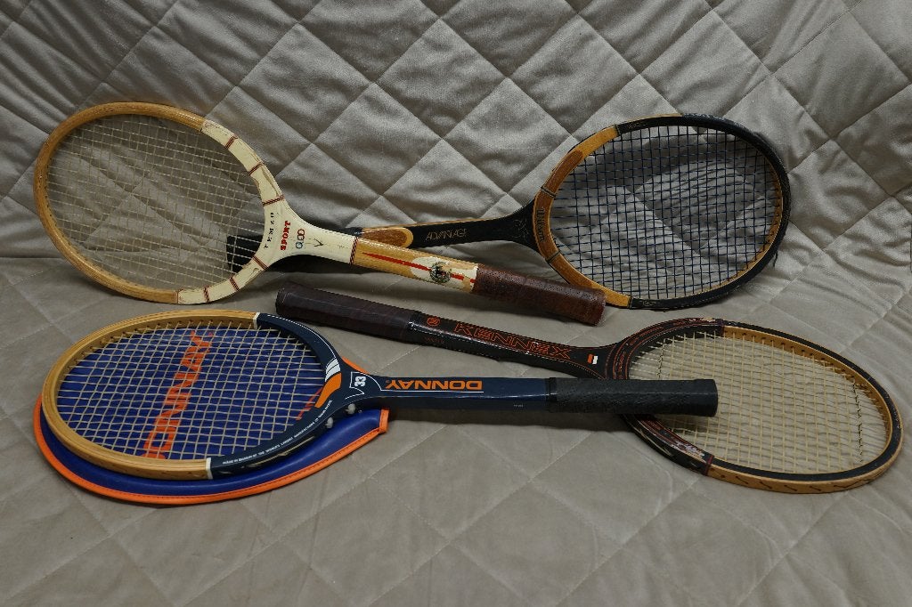 Set van 4 Houten Tennisrackets Wilson Donnay Pure nostalgie, Ophalen of Verzenden